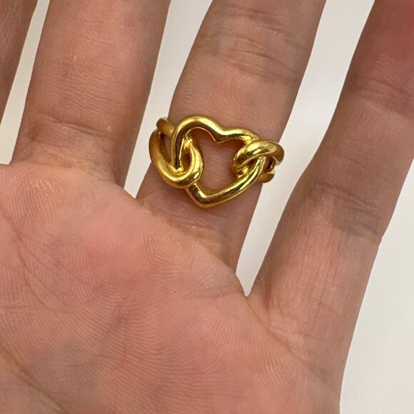 VTG Gold Plated Gold Tone Open Heart Scroll Ring Size 6.5 - Picture 2 of 11